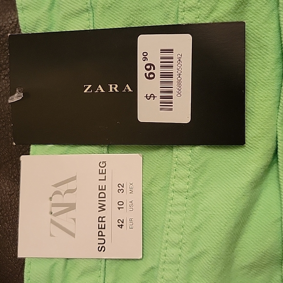 Zara Jeans New Mid-Rise Loose " THE BOOGIE PANT"  Neon Green Super Wide Leg - Picture 2 of 8